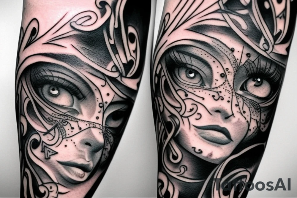 Mysterious eyes full arm tattoo tattoo idea