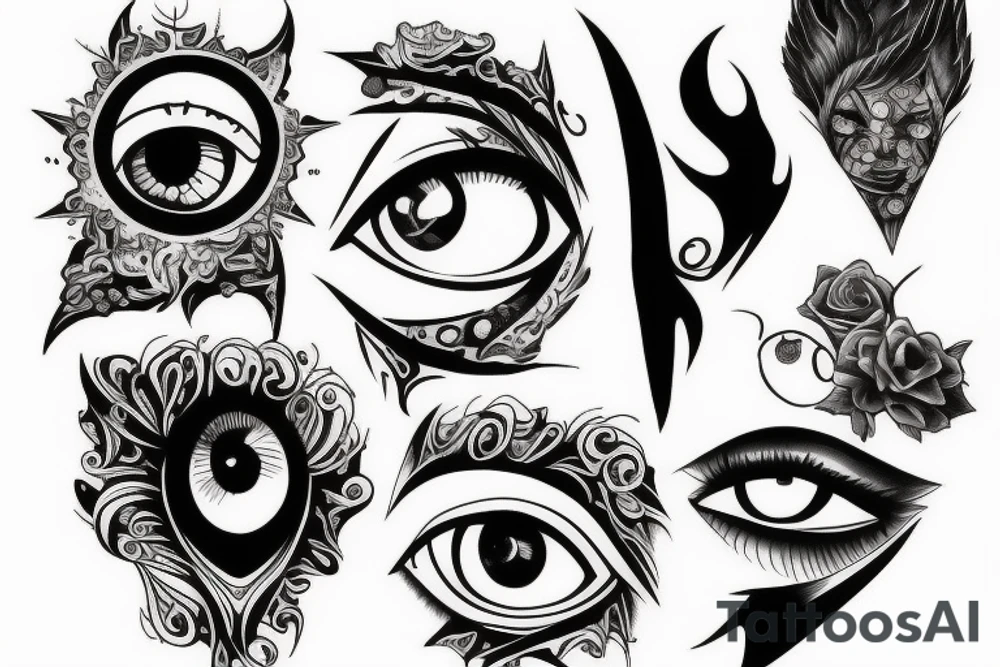 Mysterious eyes full arm tattoo tattoo idea