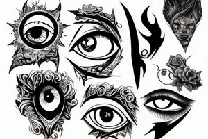 Mysterious eyes full arm tattoo tattoo idea