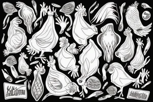 Skateboarding chicken mixed fish anatomy tattoo idea
