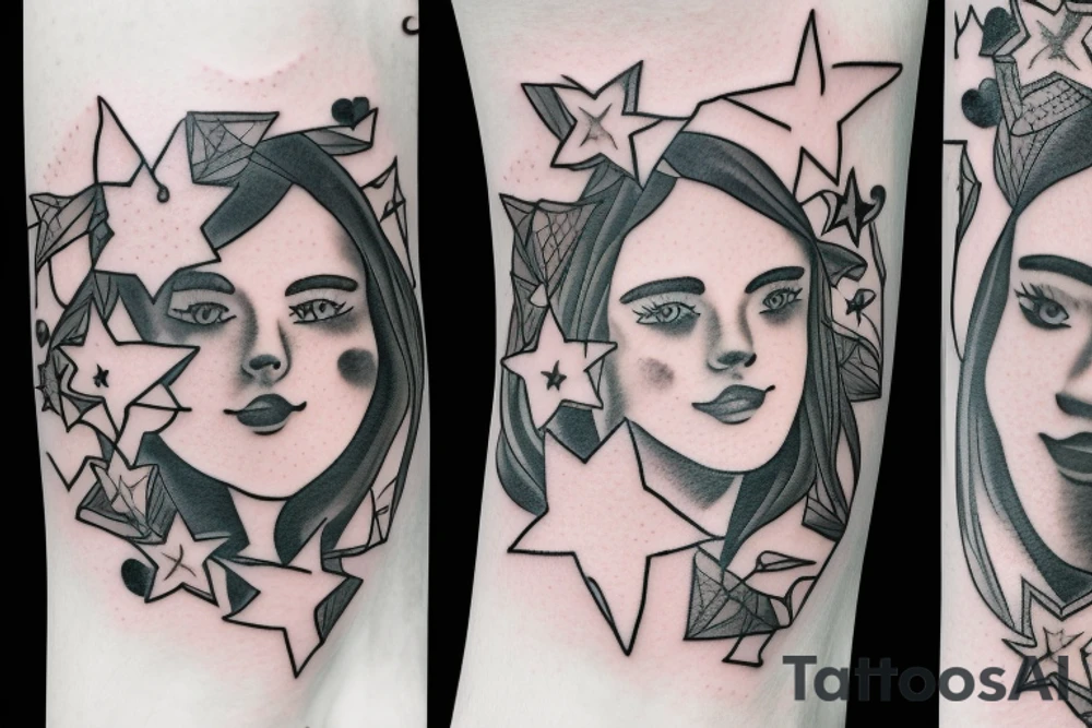Memorial tattoo for two sisters age 32 & 1 year old. She was “my person” she liked stars and flowers + her signature tattoo idea