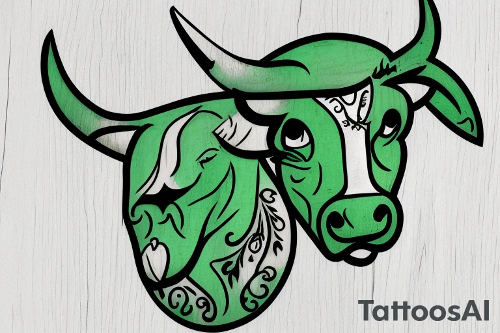 light green bull head made from wood, steam from nose, tattoo idea