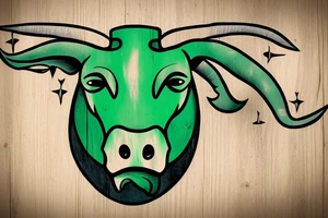 light green bull head made from wood, steam from nose, tattoo idea