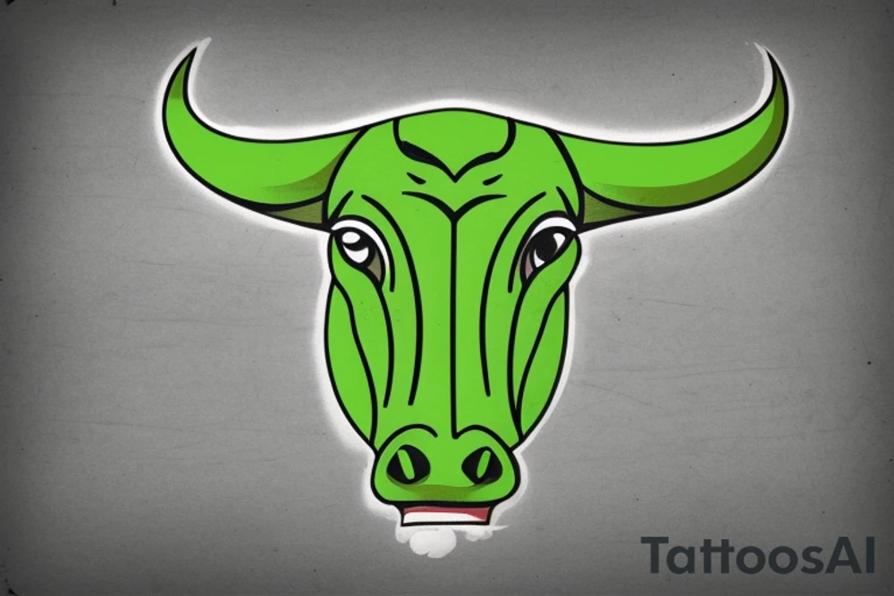 light green bull head made from wood, steam from nose, tattoo idea