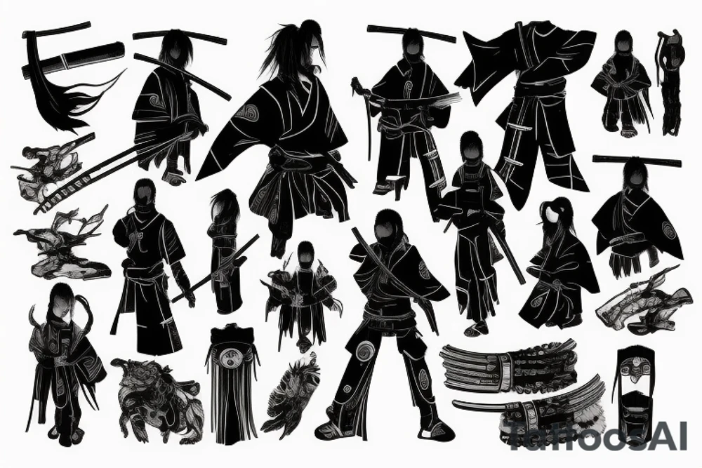 Cyberpunk samurai stay with his katana tattoo idea