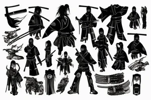 Cyberpunk samurai stay with his katana tattoo idea
