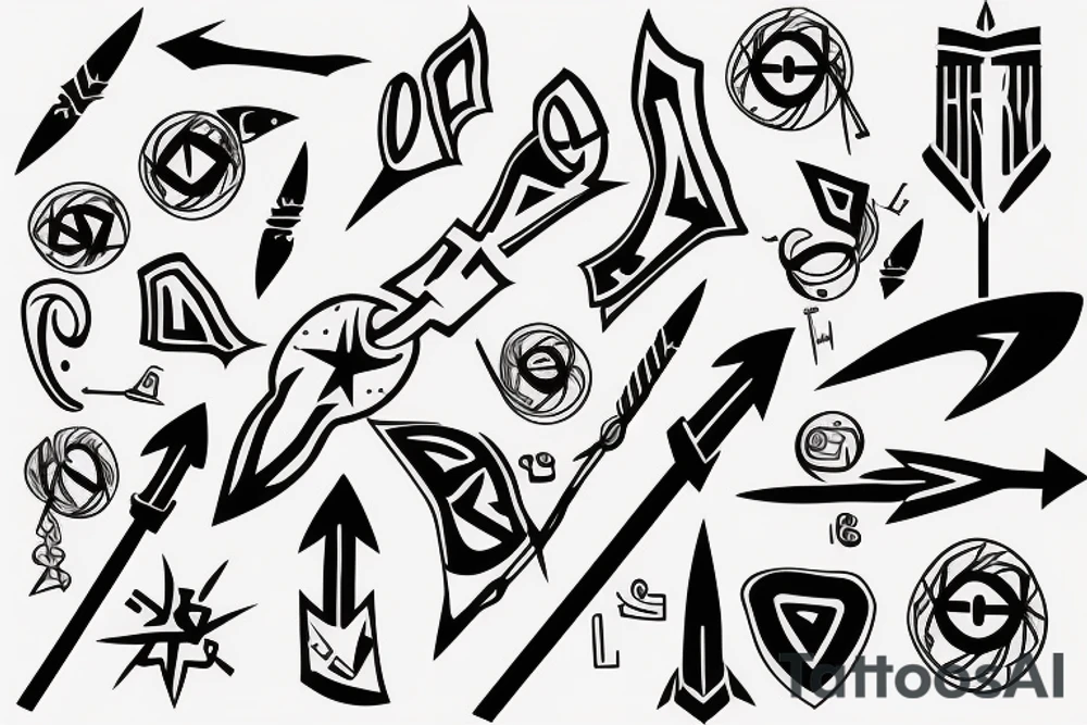 a bow and arrow pointing down tattoo idea