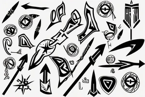 a bow and arrow pointing down tattoo idea