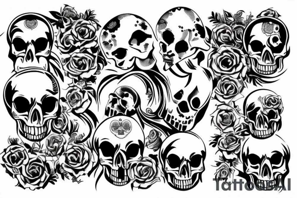 banner with "MEMENTO MORI" writing, hovering over a skull tattoo idea banner with "MEMENTO MORI" writing, hovering over a skull tattoo idea