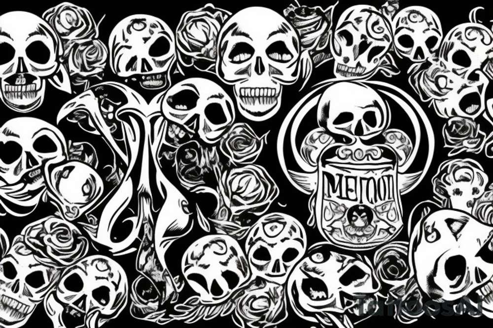 banner with "MEMENTO MORI" writing, hovering over a skull tattoo idea