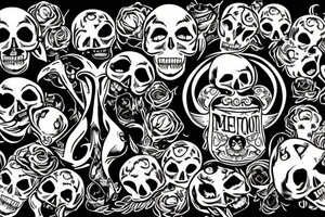 banner with "MEMENTO MORI" writing, hovering over a skull tattoo idea