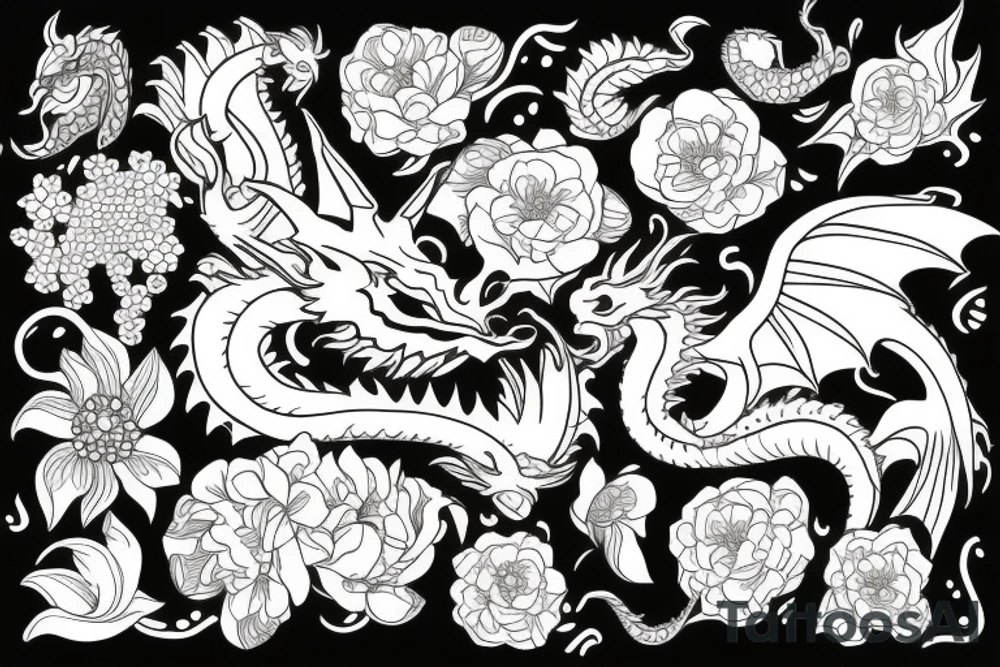 Dragon with flowers tattoo idea