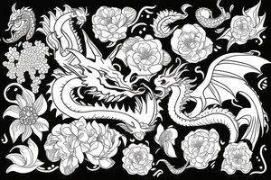 Dragon with flowers tattoo idea