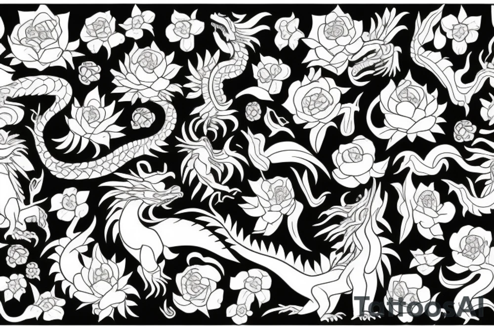 Dragon with flowers tattoo idea