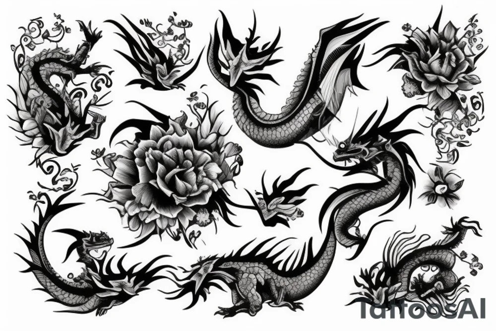 Dragon with flowers tattoo idea