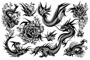 Dragon with flowers tattoo idea