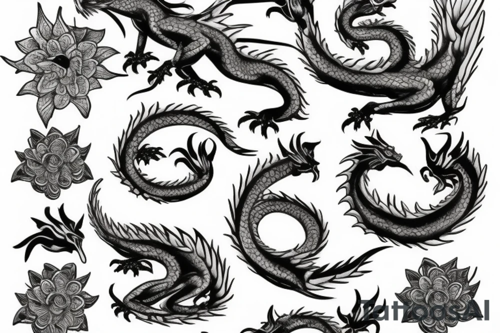 Dragon with flowers tattoo idea