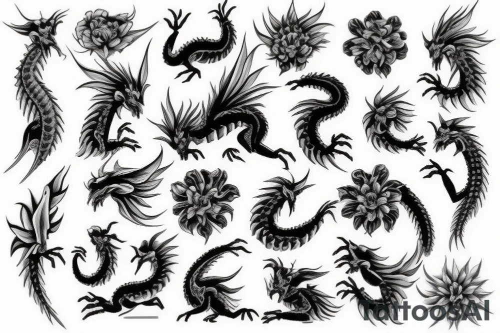 flower dragon tattoo idea