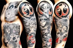Shaman king characters In Japanese style. From chest to full Sleeve tattoo idea