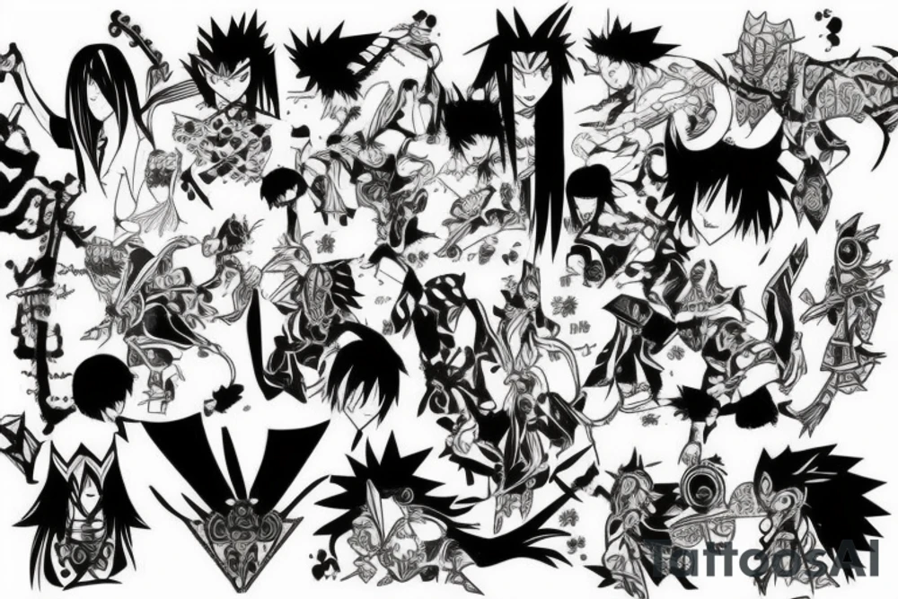 Shaman king characters In Japanese style. From chest to full Sleeve tattoo idea