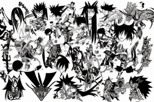 Shaman king characters In Japanese style. From chest to full Sleeve tattoo idea