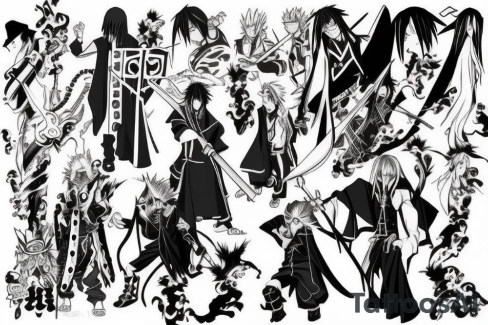 Shaman king anime characters In Japanese style. full Sleeve tattoo idea