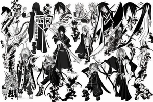 Shaman king anime characters In Japanese style. full Sleeve tattoo idea