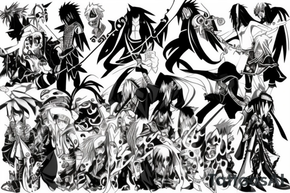 Shaman king anime characters In Japanese style. full Sleeve tattoo idea
