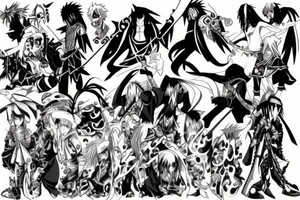 Shaman king anime characters In Japanese style. full Sleeve tattoo idea
