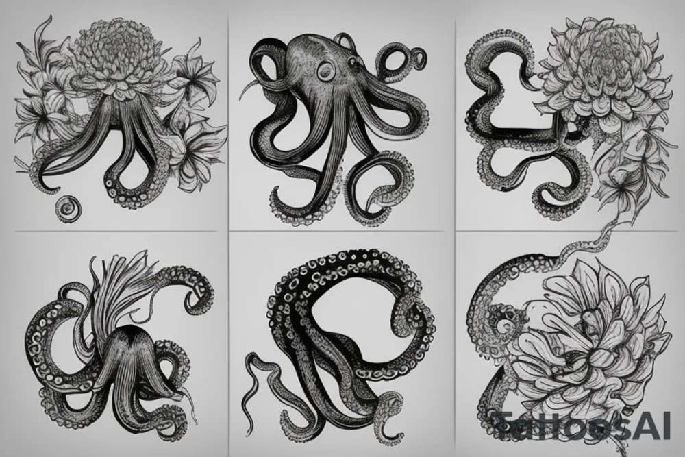 Octopus with Chrysanthemum around it tattoo idea