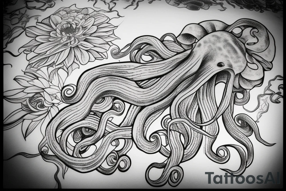 Octopus with Chrysanthemums in the background tattoo idea