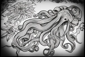 Octopus with Chrysanthemums in the background tattoo idea