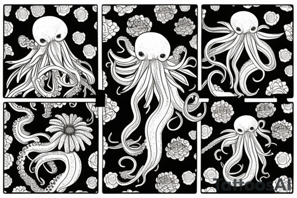 Octopus with Chrysanthemums in the background tattoo idea