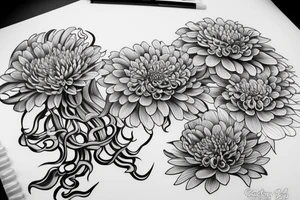Octopus with Japanese style Chrysanthemums in the background tattoo idea