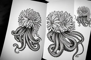 Octopus with Japanese style Chrysanthemums in the background tattoo idea
