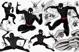 Spidey and ghost spider swinging in mid air tattoo idea