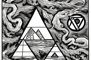All seeing eye sitting on the tip of a Egyptian pyramid, dragons in the sky and in the foreground Jesus on the cross. tattoo idea