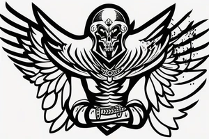 Warrior with wings in the sky with soldiers on a battlefield below and the grim reaper tattoo idea