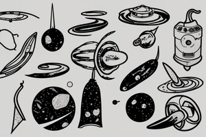 Minimalist space scene with a pepper and apollo tattoo idea