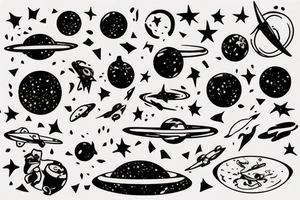 Minimalist space scene with a pepper and apollo tattoo idea