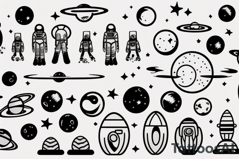 Astronaut surrounded by the planets and lines tattoo idea Astronaut surrounded by the planets and lines tattoo idea