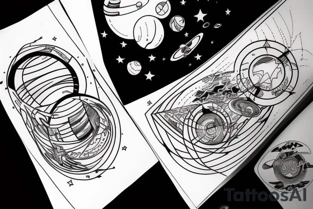 Astronaut surrounded by the planets and lines tattoo idea Astronaut surrounded by the planets and lines tattoo idea