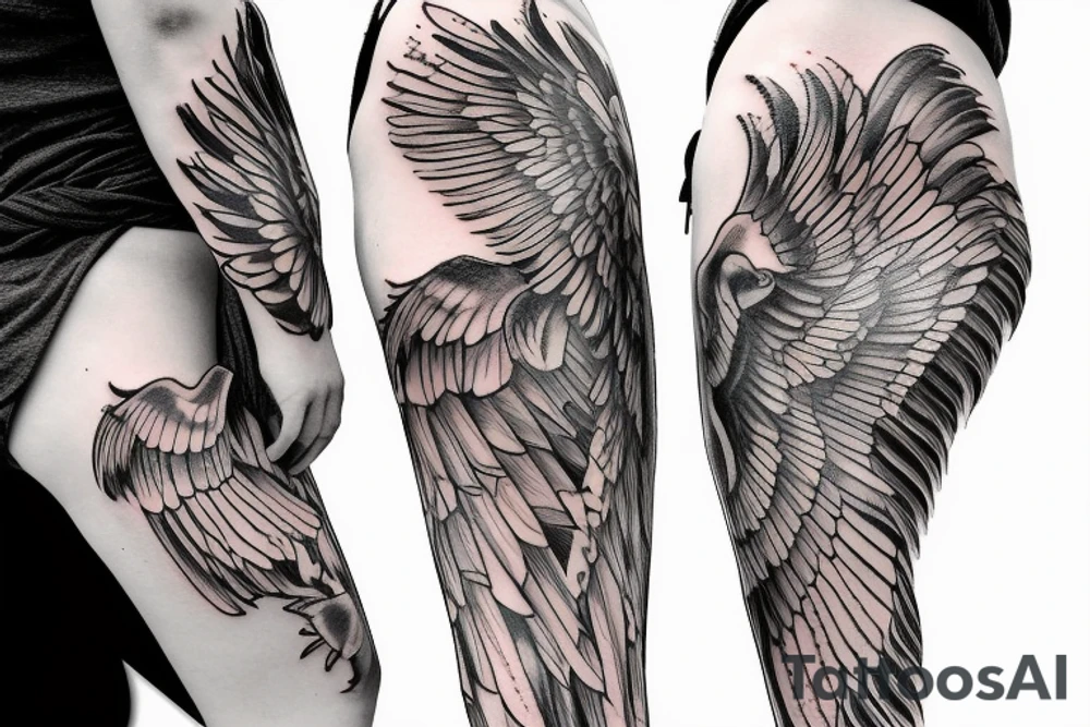 Special wing on the back of the leg tattoo idea