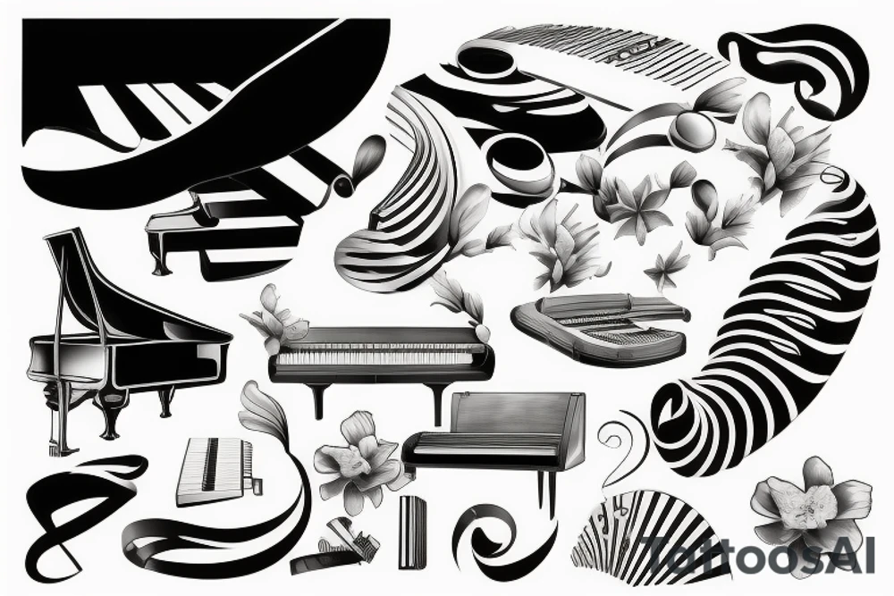 Piano keys and swimming pool combined tattoo idea