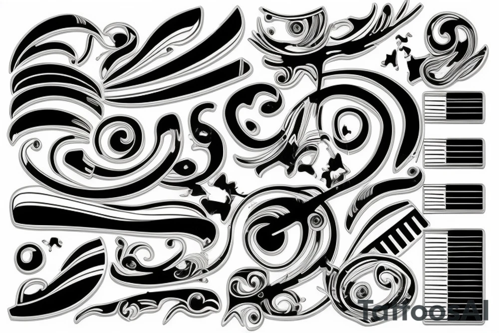 Piano keys and swimming pool combined in one big tattoo tattoo idea
