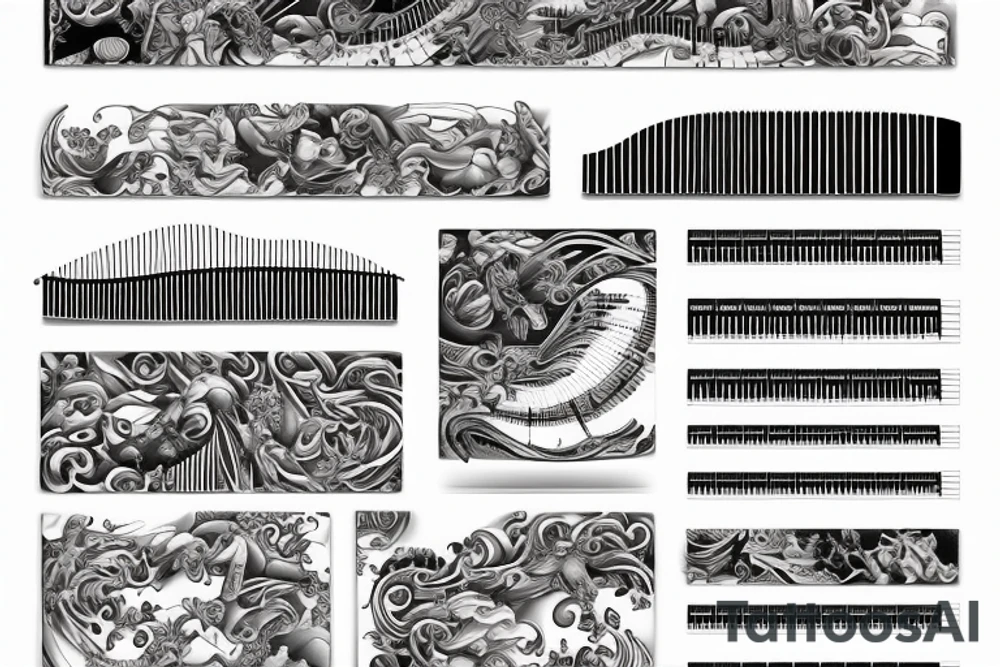 Piano keys and swimming pool combined in one big tattoo tattoo idea