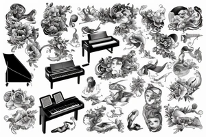 Swimmimg pool and a piano 
combined in one big tattoo tattoo idea