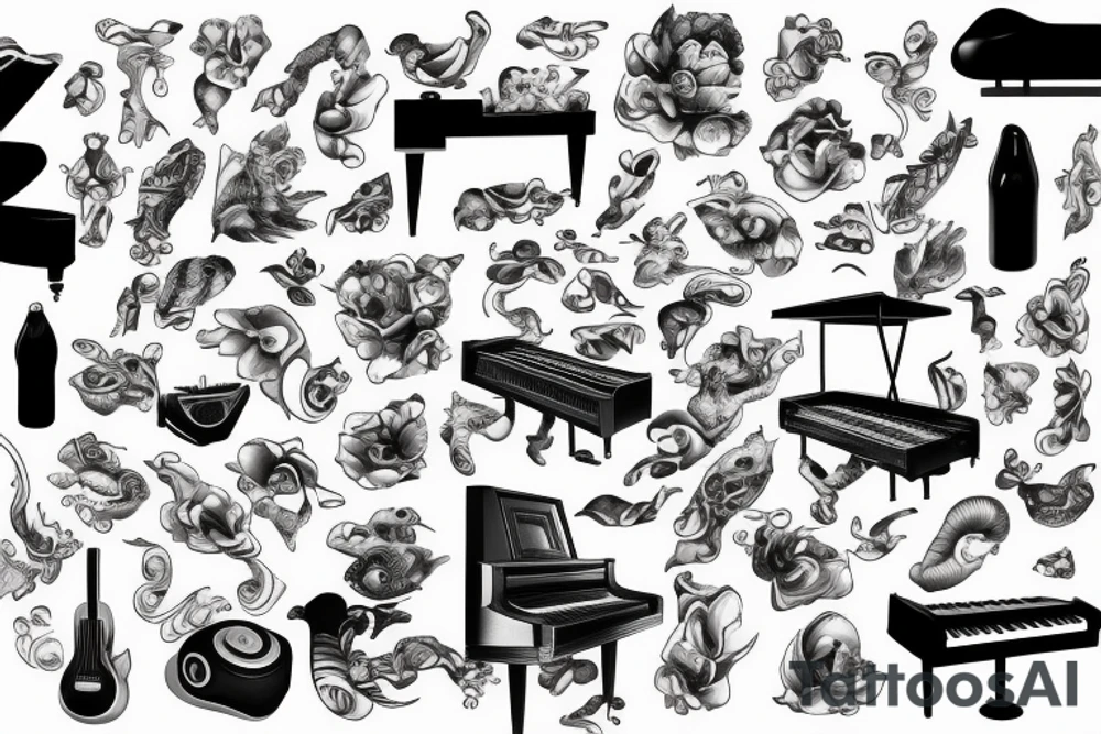Swimmimg pool and a piano 
combined in one big tattoo tattoo idea