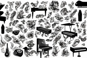 Swimmimg pool and a piano 
combined in one big tattoo tattoo idea