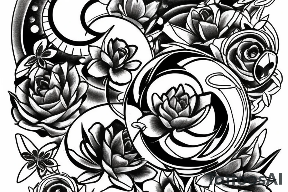 lotos flower growing in the water in night, moon, buddha tattoo idea